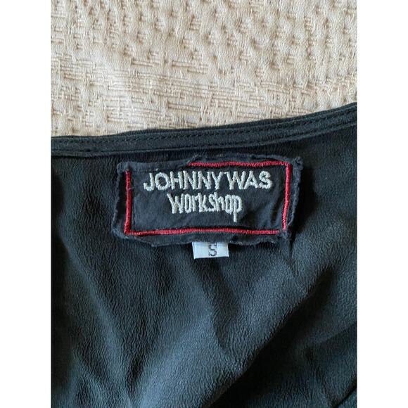 JOHNNY WAS Vika Black Velvet Embroidered Peasant Blouse Tunic Size Small - Picture 4 of 6